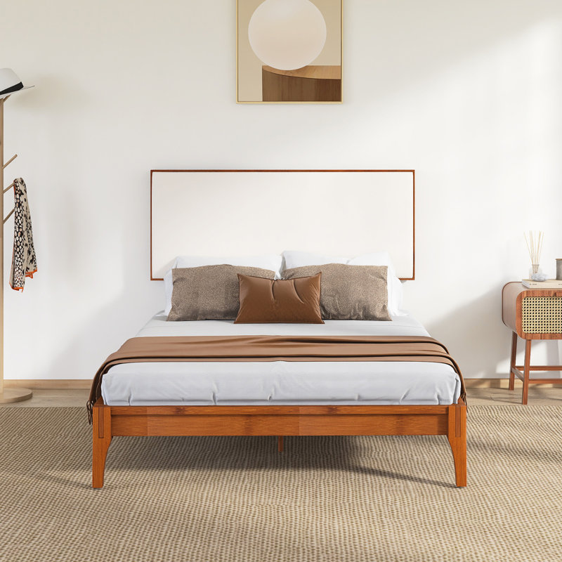 Lits plateforme en bambou avec tête de lit tapissier réglable, Lit double