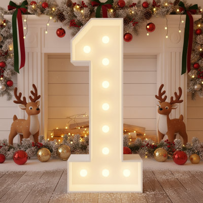 4ft Light-Up Marquee Number 7 Sign — Giant LED Mosaic Number for Balloons, Easy No-Tools Assembly, Durable Corrugated Plastic Construction —  for Weddings, Birthdays, Anniversaries, and 2025 Party Décor (Number 7)