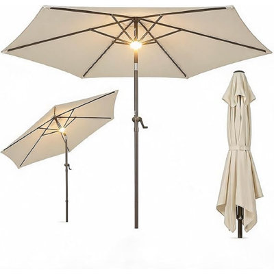Outdoor Patio Umbrella with Dimmable Crystal LED Lights, Solar & Type-C Rechargeable Cantilever Umbrella, Easy Snap-on Frame Portable Market Umbrella for Backyard Garden