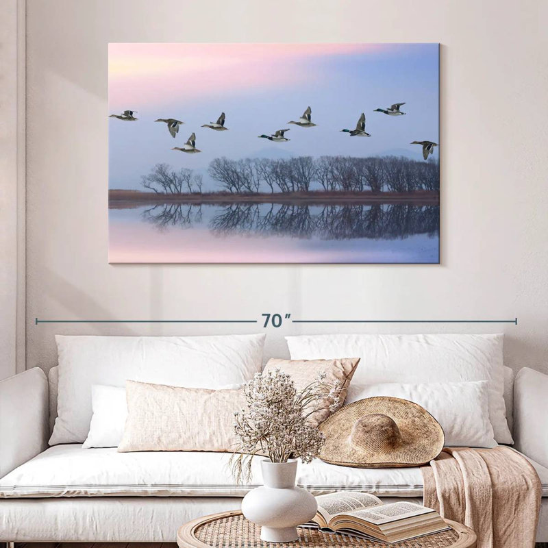 Crowle ciel rose sur les canards, H 32 po x l 48 po