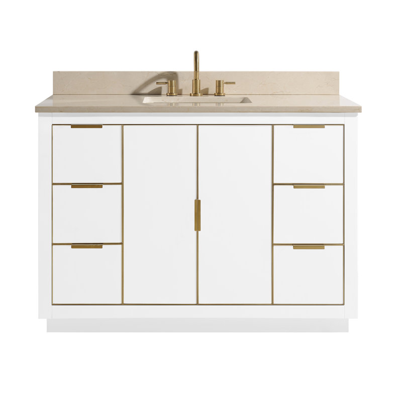 Austen 48" White Solid Wood Bathroom Vanity with Marble Top