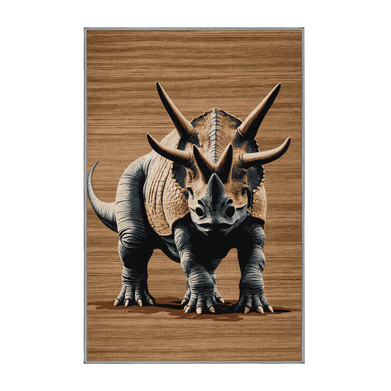 Tapis brun dinosaures lavable à la machine, Rectangle 6 pi x 9 pi