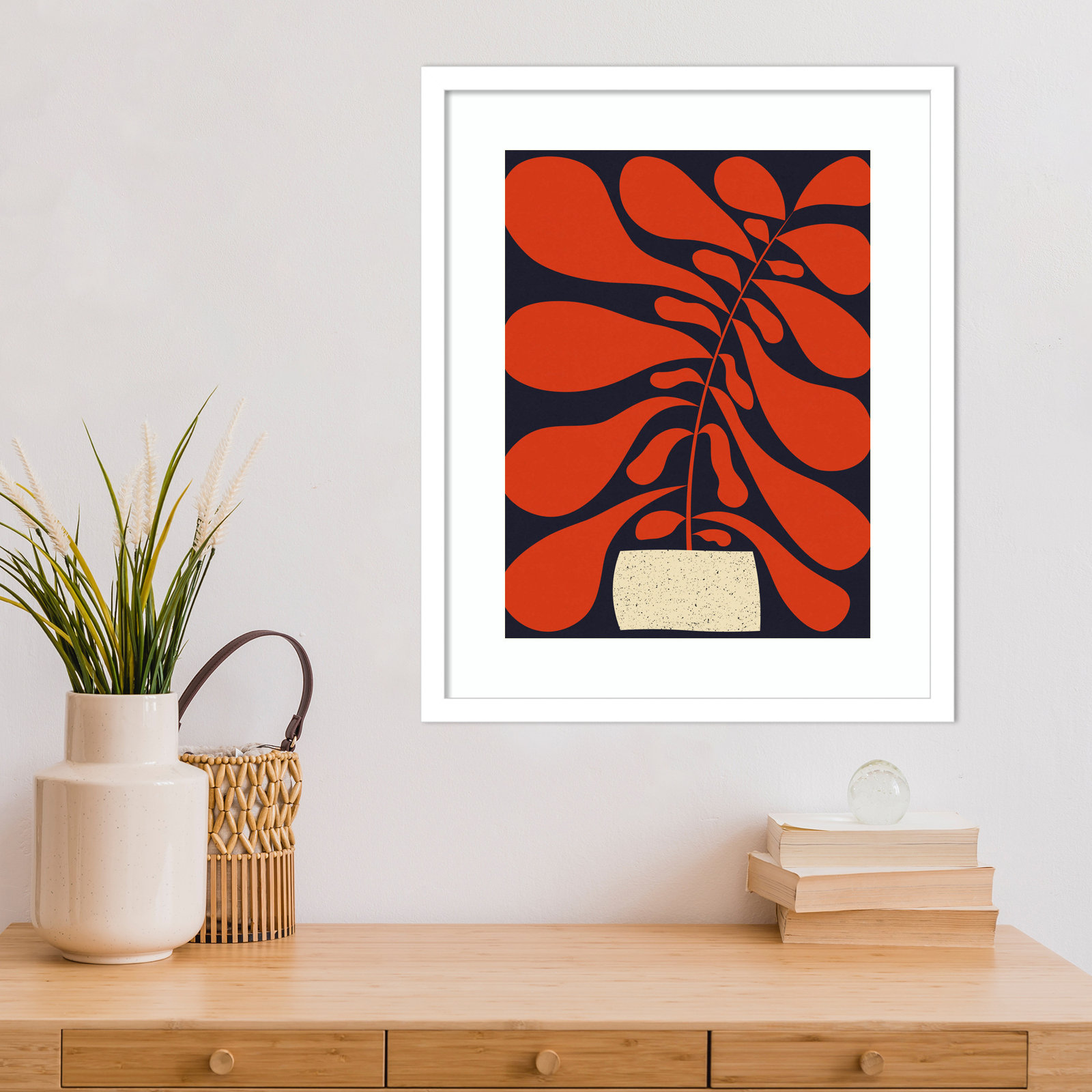 Lynne "Lazy Plant No. 1" Print, White , 21" H x 17" W