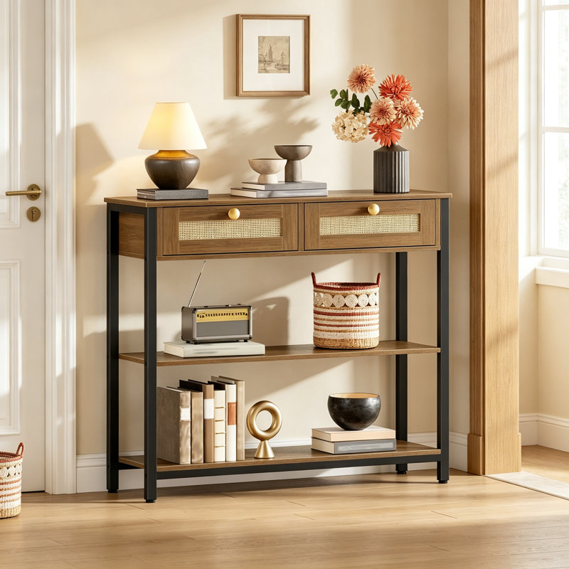 80cm Console Table, Walnut + Black