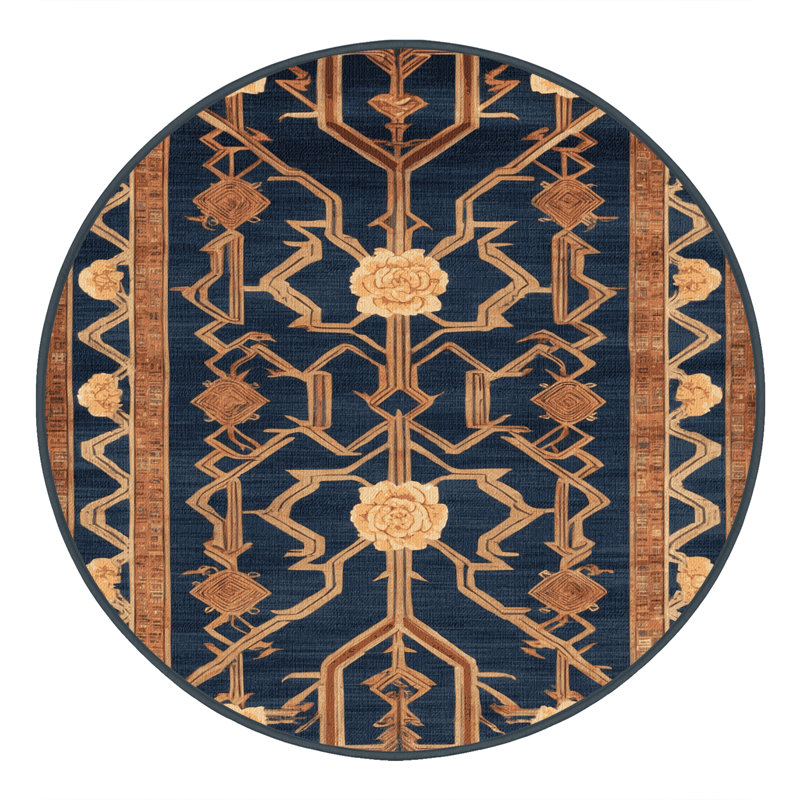 Tapis gris art déco lavable à la machine, Rond 4 pi