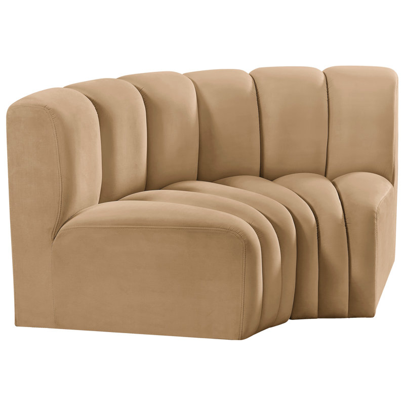 Ivanildo Upholstered Curved Sectional Reversible, Camel Velvet