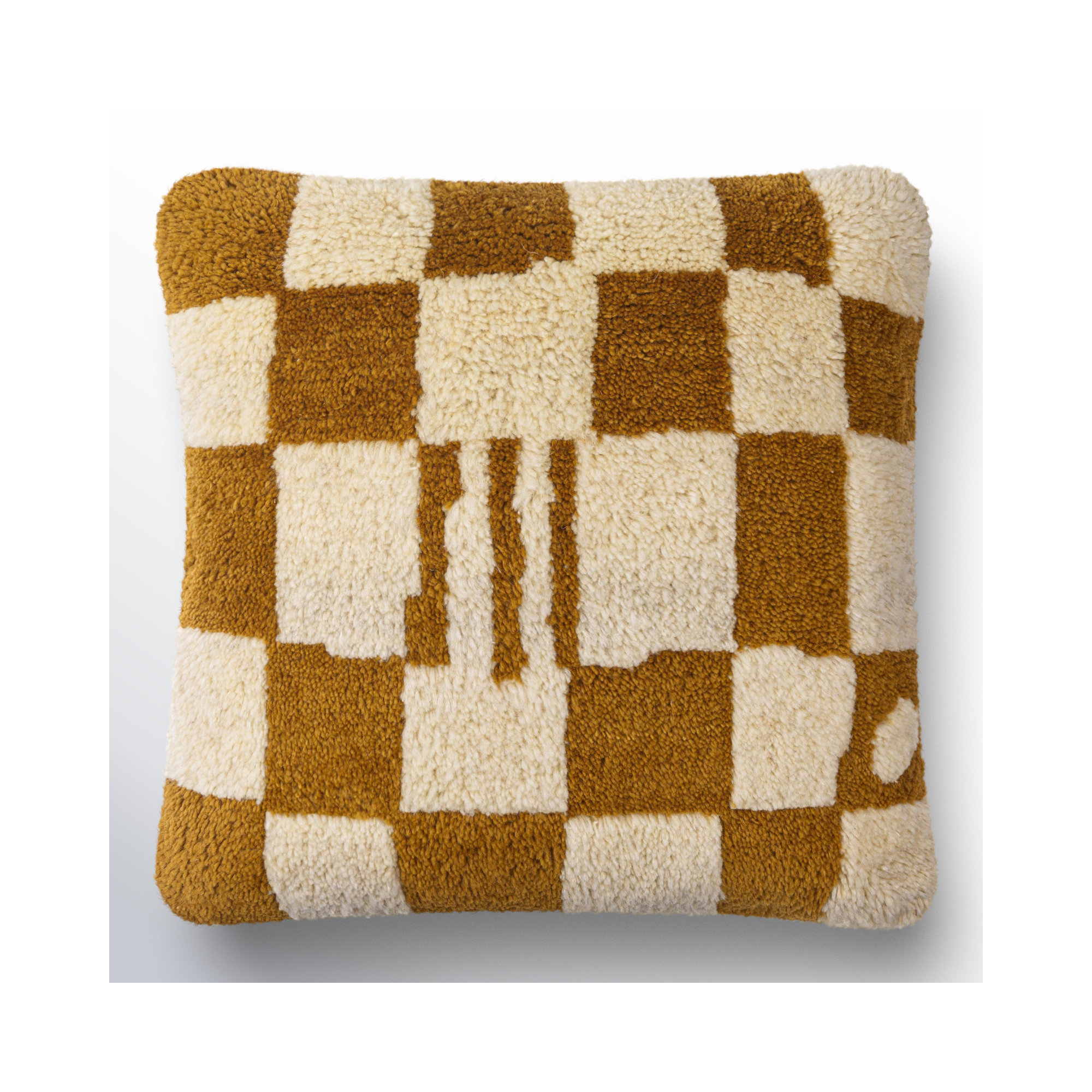 Raven Checkered Wool Throw Pillow, Pillow Cover Only - No Insert, Brown, 18" x 18"