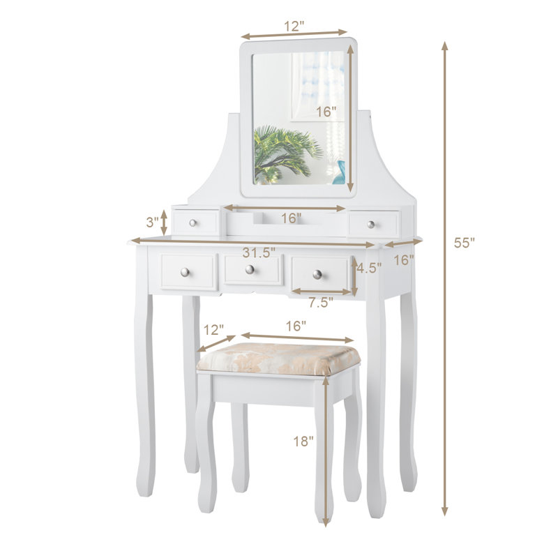 Ensemble coiffeuse et miroir Quintero, Blanc