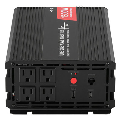 1500W Power Inverter, 12V DC to 120V AC Pure Sine Wave Inverter, Car Charger Converter with Remote Control, USB & Type-C Ports, 4 AC Outlets, Fast-charging for RV, Truck Outdoor Camping