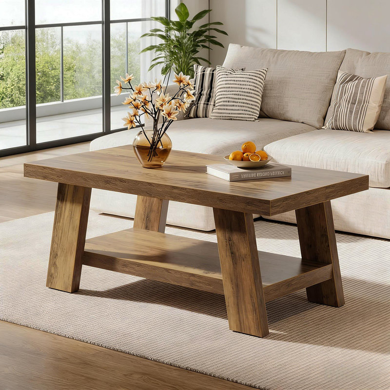 Rustic Tea Table,Spacious Coffee Table,2-Tier Center Table
