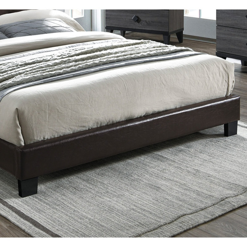 Modern Brown 1Pc Full Size Bed Faux Leather Upholstered Bedframe Bedroom Furniture Adjustable Headboard, Full