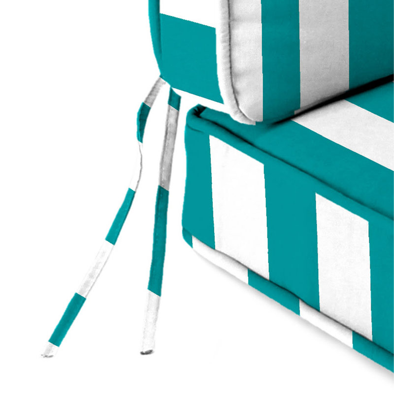 22" x 45" Outdoor Deep Seat Chair Cushion Set with Ties and Welt, Awning Turquoise