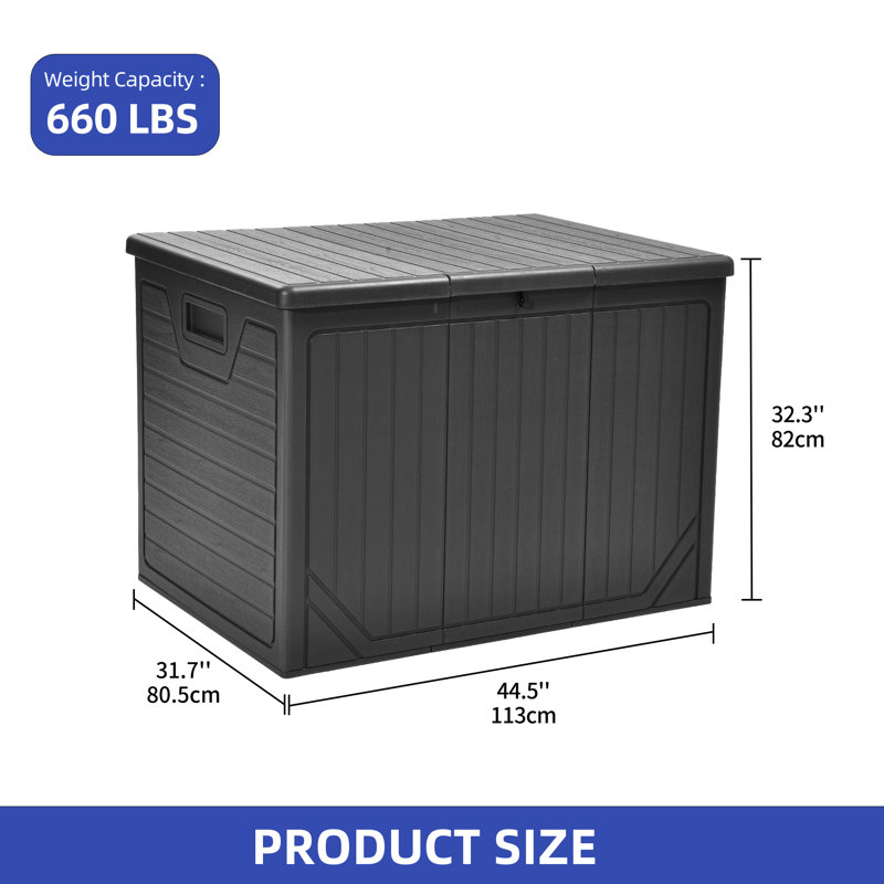 Balconera 260 Gallons Water Resistant Resin Lockable Deck Box,Black, Black, 260
