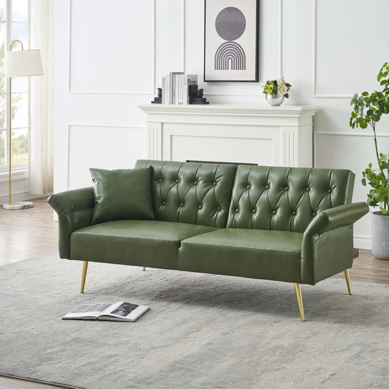 Canapé-lit 67,71 po en similicuir avec accoudoirs ajustables, Vert