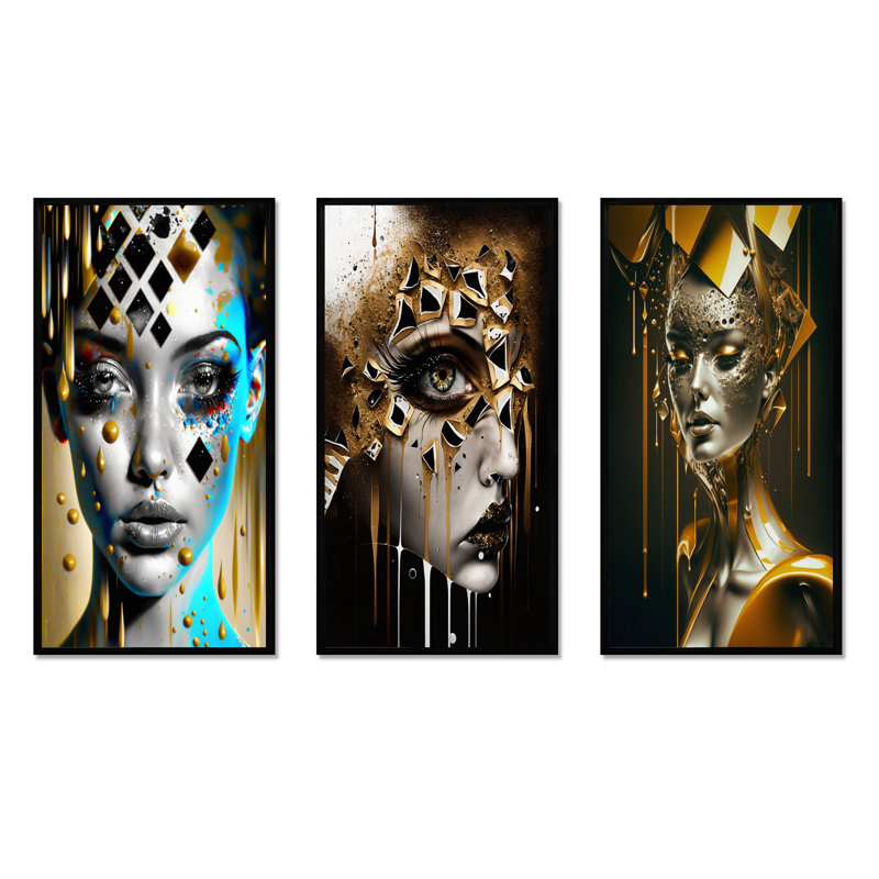 «Shapes Of A Woman's Being», 3 pièces sur toile, Cadre flottant noir, H 20 po x l 36 po
