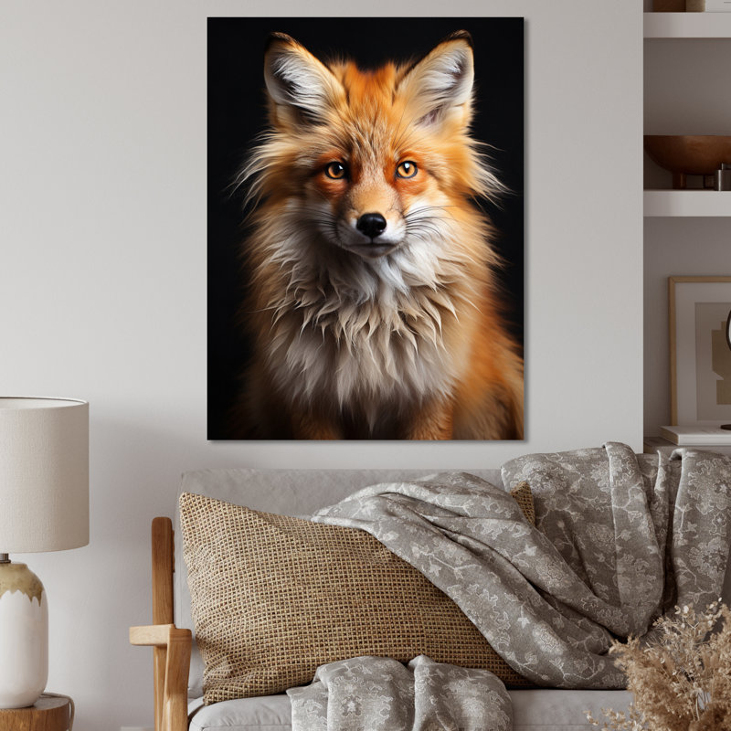 Orange Fox Guardian - animaux, art mural en métal, H 40 po x l 30 po