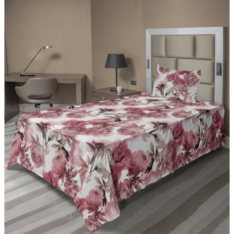 Ambesonne Vintage Sheet Set Soft Tones Nostalgic Peony Pastel Pink and Pale Rose, Twin Sheet Set with 1 Pillowcase