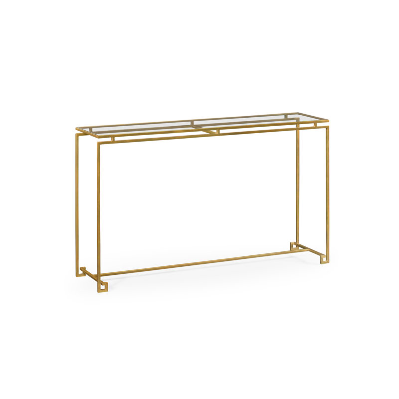 Simply Elegant 55'' Glass Top Console Table, Clear, 33.5" H x 55" W x 14" D, Light Antique Gold