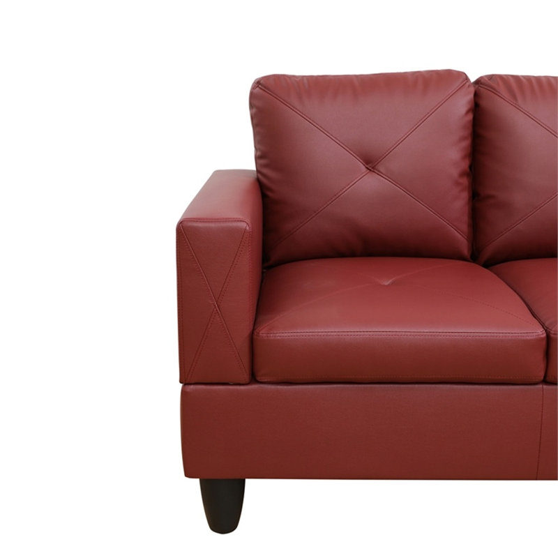 Amelah 2 - Piece 97" Vegan Faux Leather Sectional, Right Hand Facing, Red Faux Leather