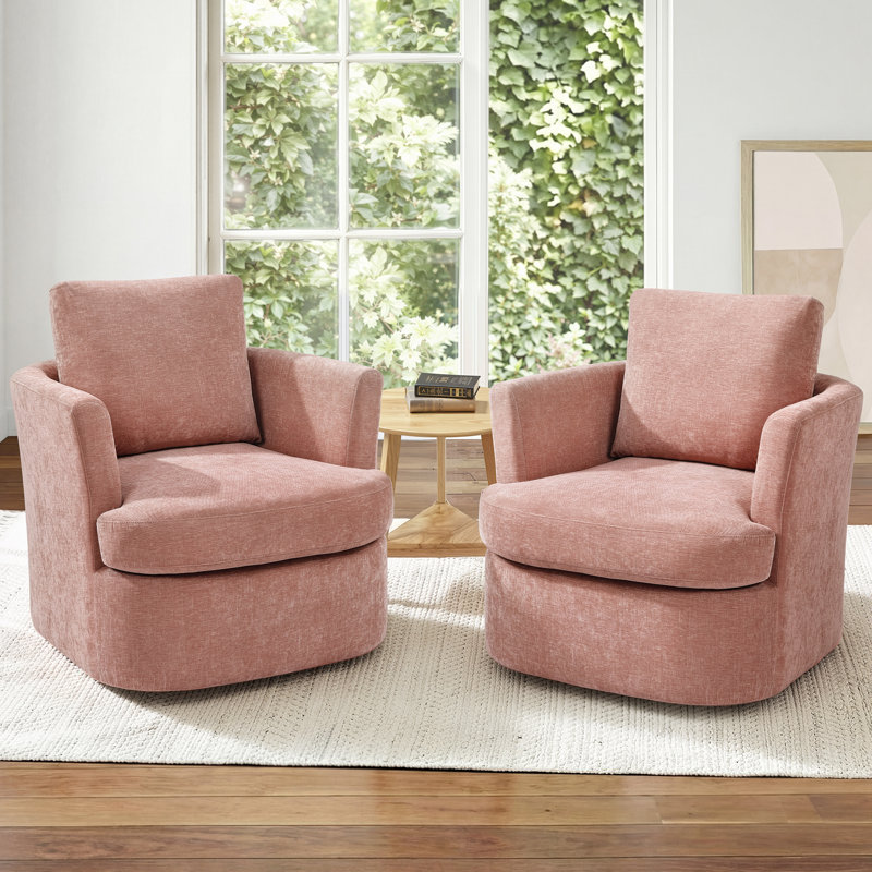 Blendia Upholstered Swivel Barrel Chair (Set Of 2), Pink