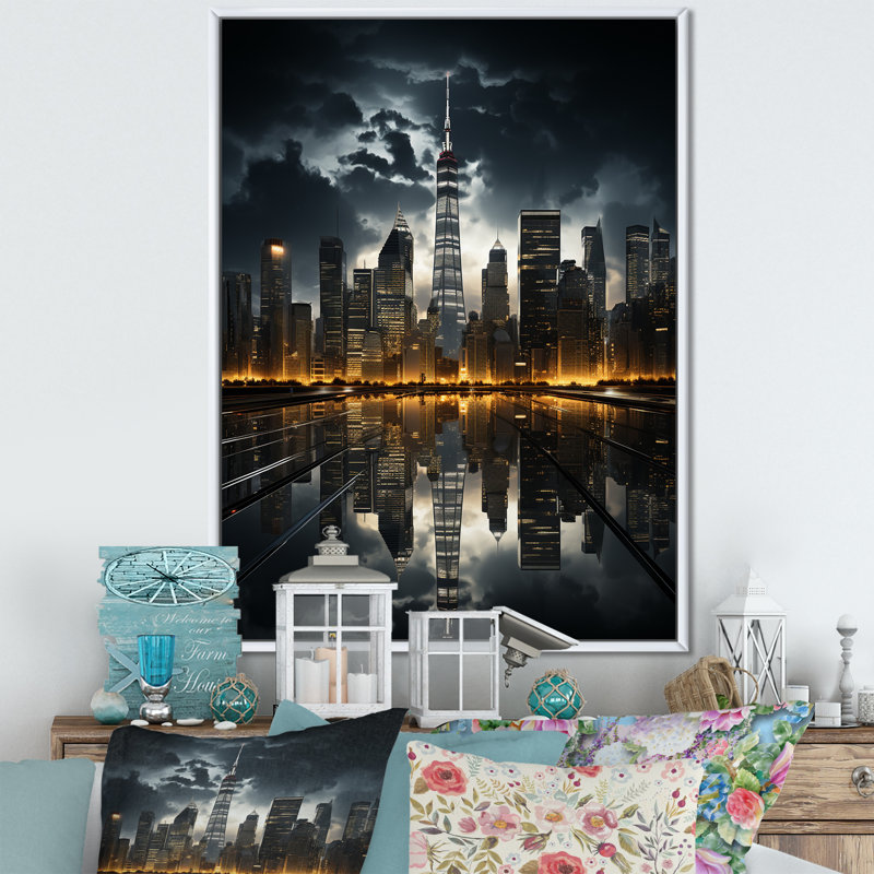 Hoddesdon gratte-ciel monochromatique Metropolis II - impression, H 32 po x l 16 po x P 1 po, Cadre flottant blanc