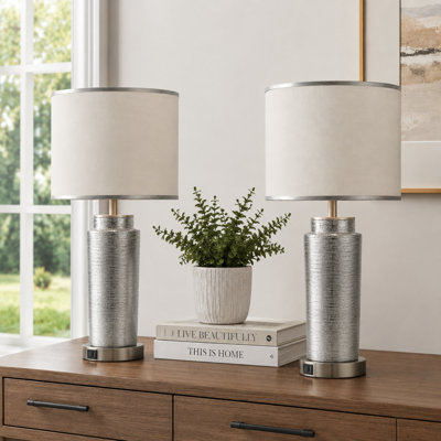Lampe de table 25 "à intensité variable en céramique avec ports USB (ensemble de 2)
