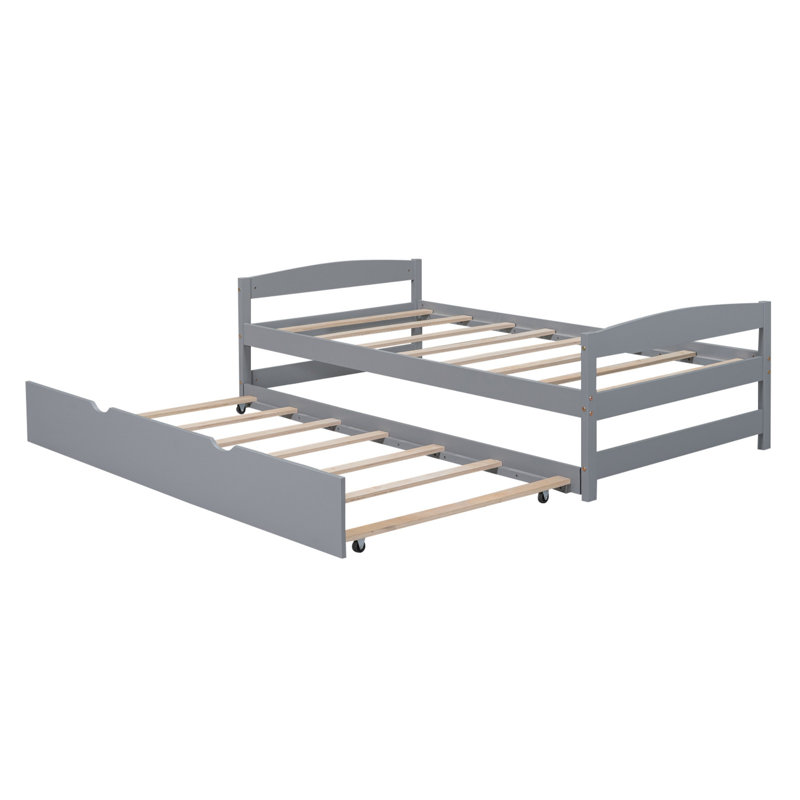 Lit plateforme avec lit gigogne, Gris