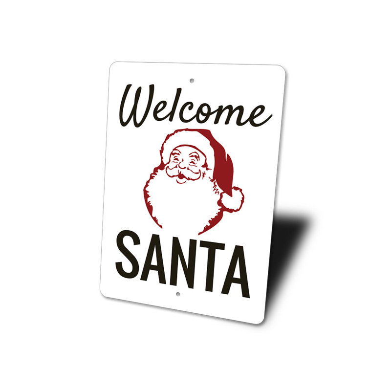 Panneau «Welcome Santa» en aluminium, H 14 po x l 10 po x P 0,04 po