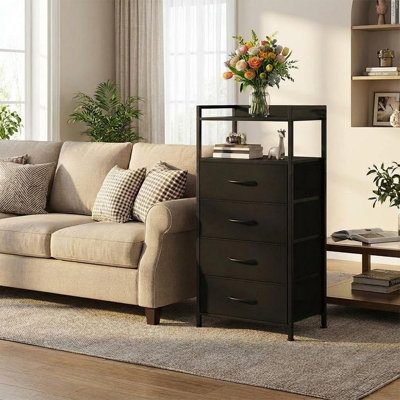 Commode 4 tiroirs en tissu avec structure en métal, armoire de rangement pour chambre à coucher et salon