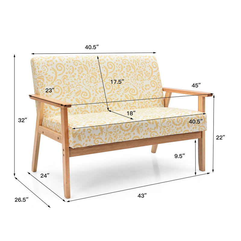 Mervela 43'' Upholstered Loveseat, Yellow/White Linen Blend