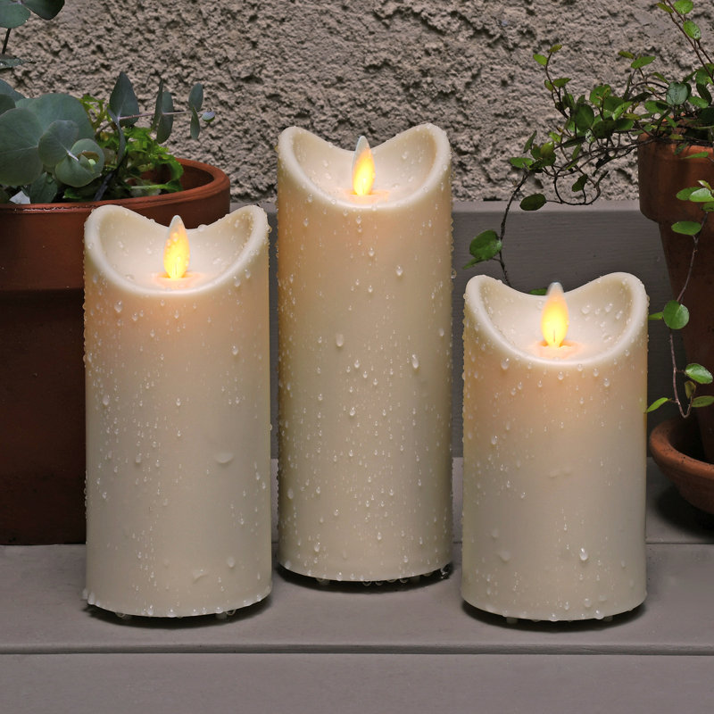 Weather Resistant LED Candles with Flickering Flame - 3 Piece