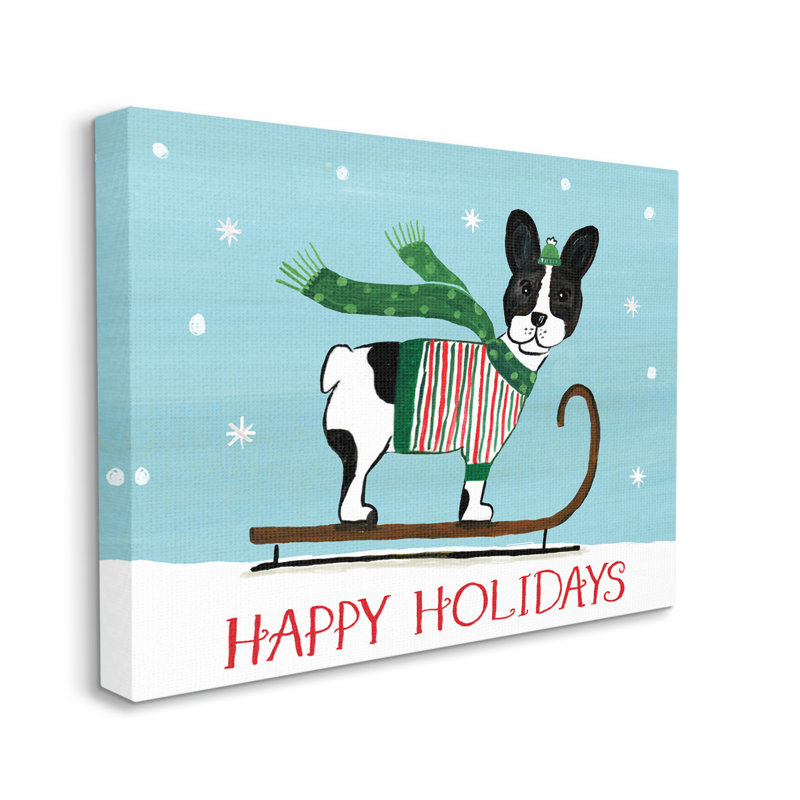 " Dog Sledding Holiday Snowscape Scene Falling Snowflakes " by Heather Strianese, Wrapped Canvas, 16" H x 20" W x 1.5" D