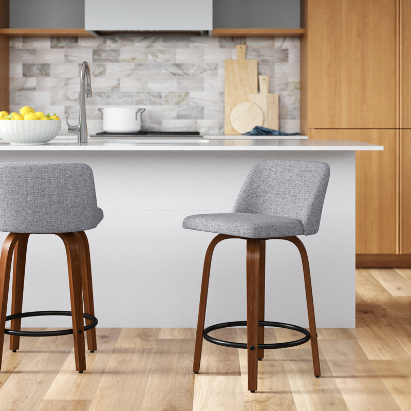 Tabouret de bar pivotant 29,5 po Toriano, Noyer / Chrome, Cream Noise Polyester Blend, Bar Stool (29.5" Seat Height)