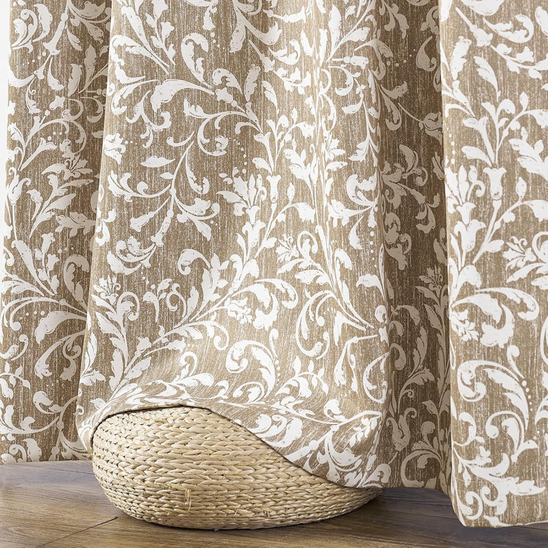 Blackout Scroll Floral Patterned Curtains for Bedroom, 52" W x 90" L