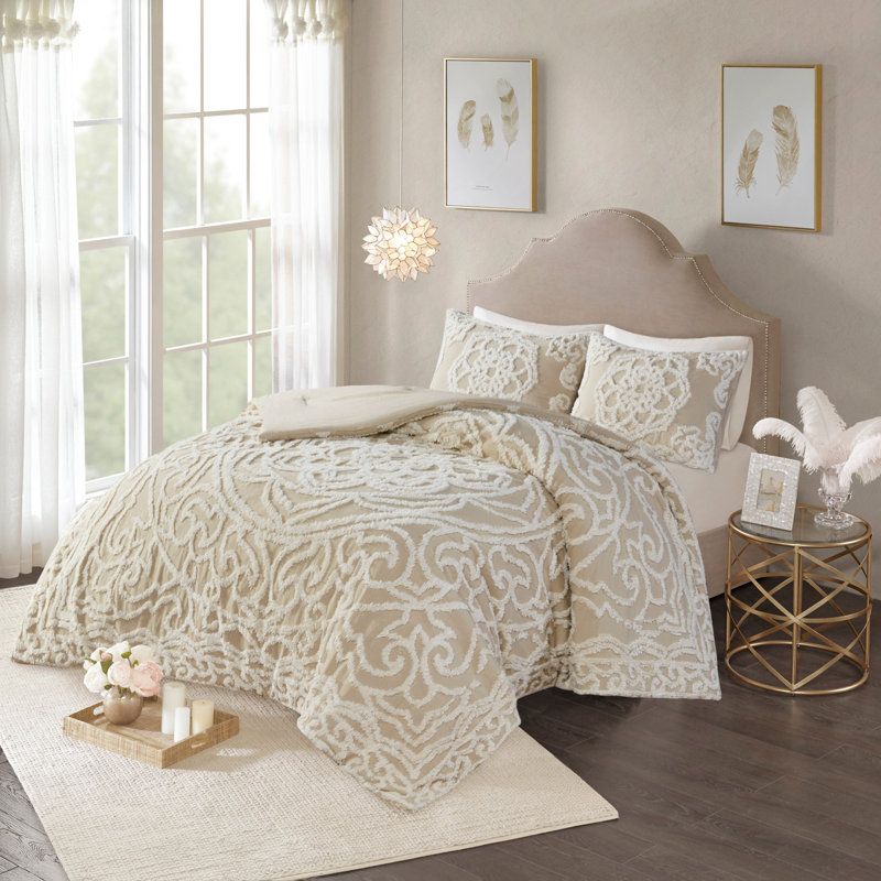 Ensemble d'édredon touffeté médaillon taupe, Édredon double / double