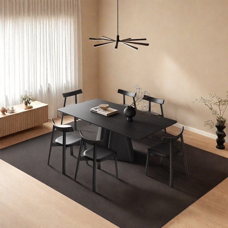 Multilayer solid board black dining table set, 29.53"H x 55.12"L x 31.5"W