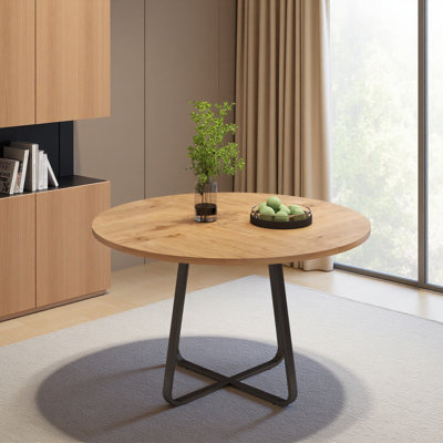 43.3" Round Dining Table For 4-6 People, MDF Wood Tabletop With Sturdy Metal Legs, Modern Kitchen Table With X-Shaped Base, Easy Assembly, Large Round Dinner Table For Dining Room, Living Room & Apart