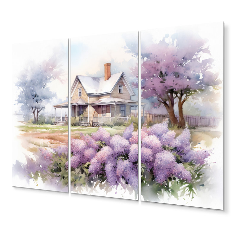 Mauve et lilas gris à la ferme - ensemble d'art mural en métal paysages