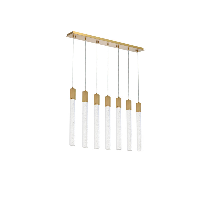 Luminaire suspendu rectangulaire à 7 lumières pour îlot de cuisine Aliha, Or satiné