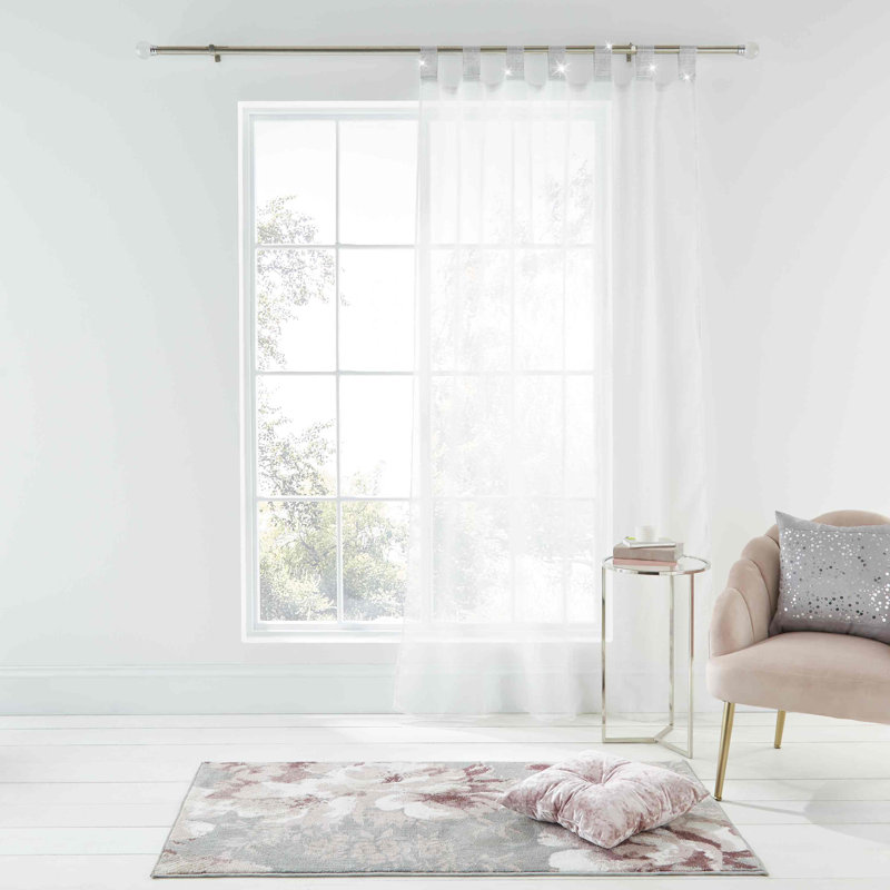 Catherine Lansfield Diamante Sparkle Tab Top Voile Curtains, 140 x 183cm