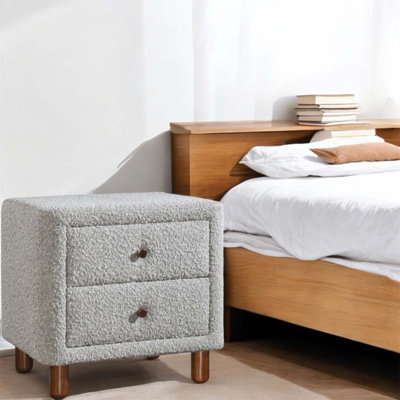 Cleo Boucle Nightstand With Dual Drawers And Durable Metal Glides For Enhanced Storage And Style