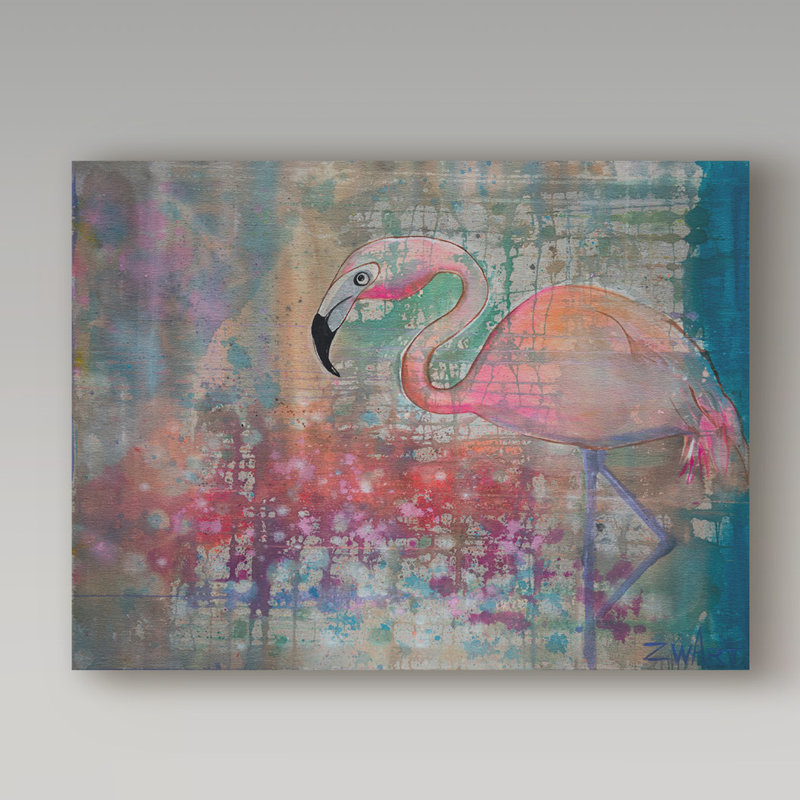 « flamant rose transparent », reproduction de peinture à l’acrylique sur toile tendue, H 35 po x l 47 po x P 2 po