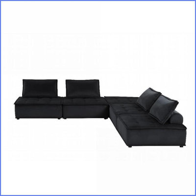 Canapé moderne 120 po en velours noir Ensemble de causeuse 80 po 5 pièces - Ensemble de sièges à ressorts ensachés pour salon | Noir | Velours | Sans accoudoirs