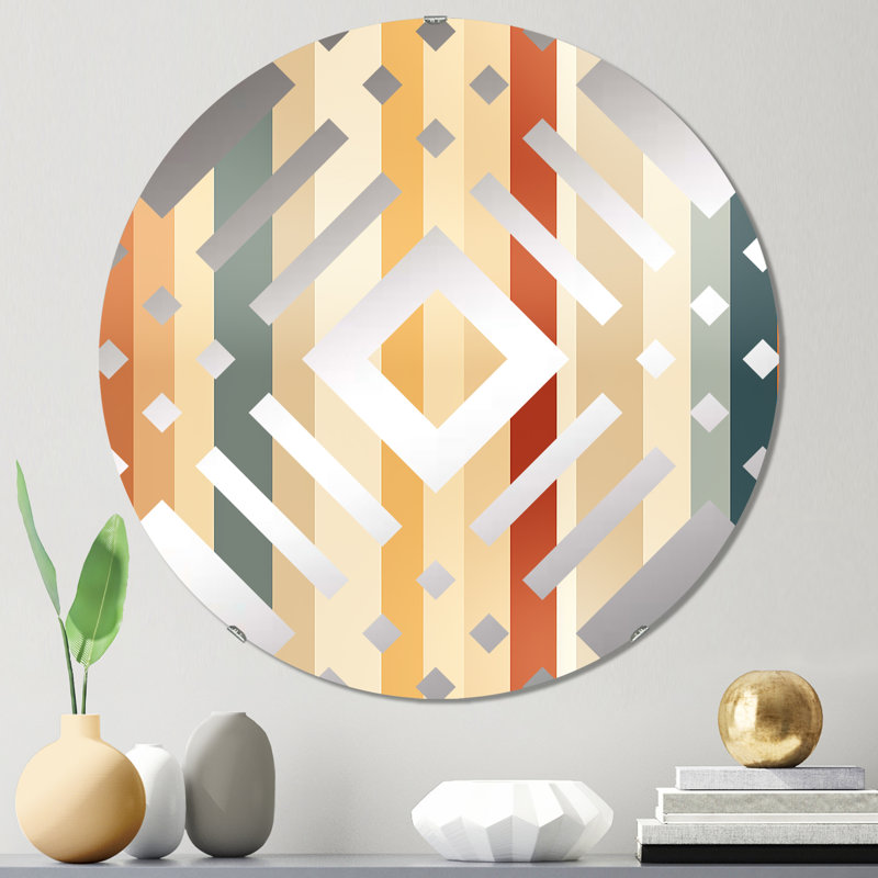 Miroir décoratif losange beige et brun à rayures Serenity, 31,4 po x 31,4 po