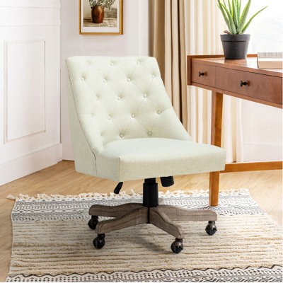 Chaise de travail capitonnée à boutons H 38,5 po Vail avec base en bois manufacturé et massif