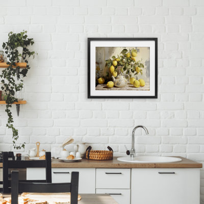 «Lemon Still Life with Teapot», reproduction encadrée sous verre, design par LSR Design Studio