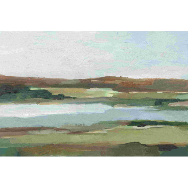 Autumn River Crossing II - peinture sur toile tendue, H 8 po x l 12 po
