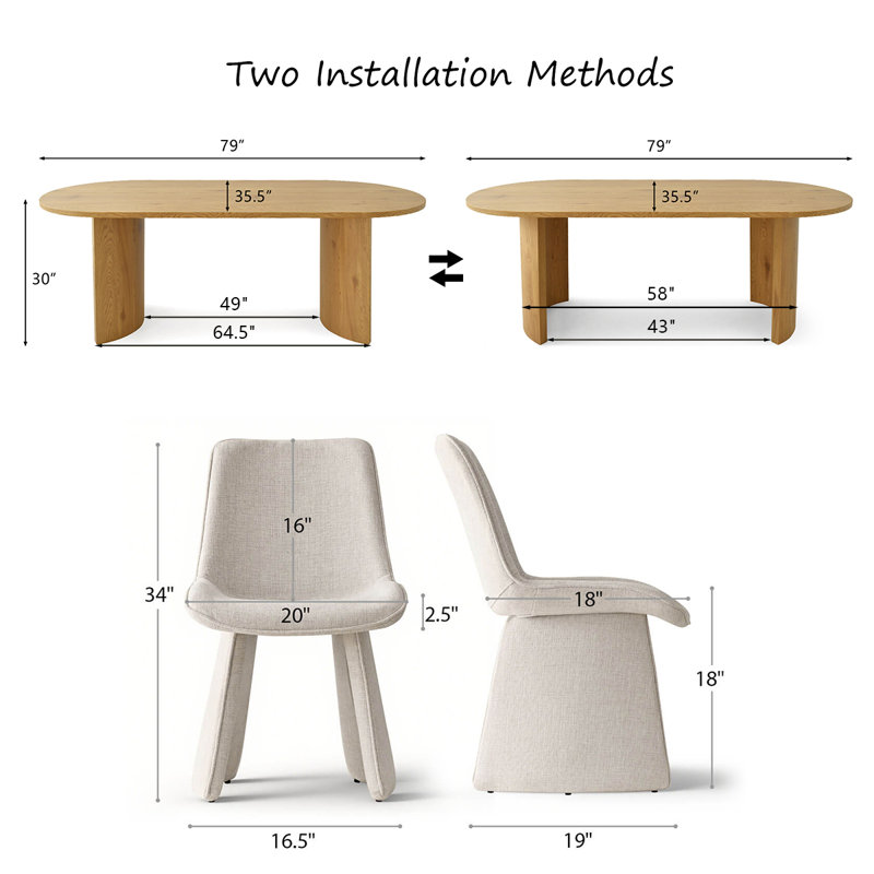 79" Oval Dining Table Set For 8, Modern Wood Grain Dining Room Set With Upholstered Dining Chairs, Beige