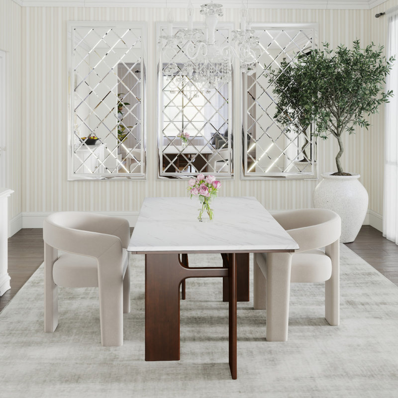 Ensemble de salle à manger moderne, Beige, 3 pièces: table, 2 chaises