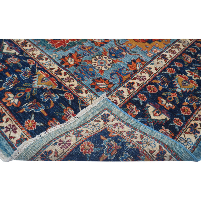 High-Quality Hand-Knotted Light Blue And Navy Area Rug